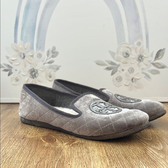 Tory Burch Velvet Slippers in Taupe - Picture 1 of 10